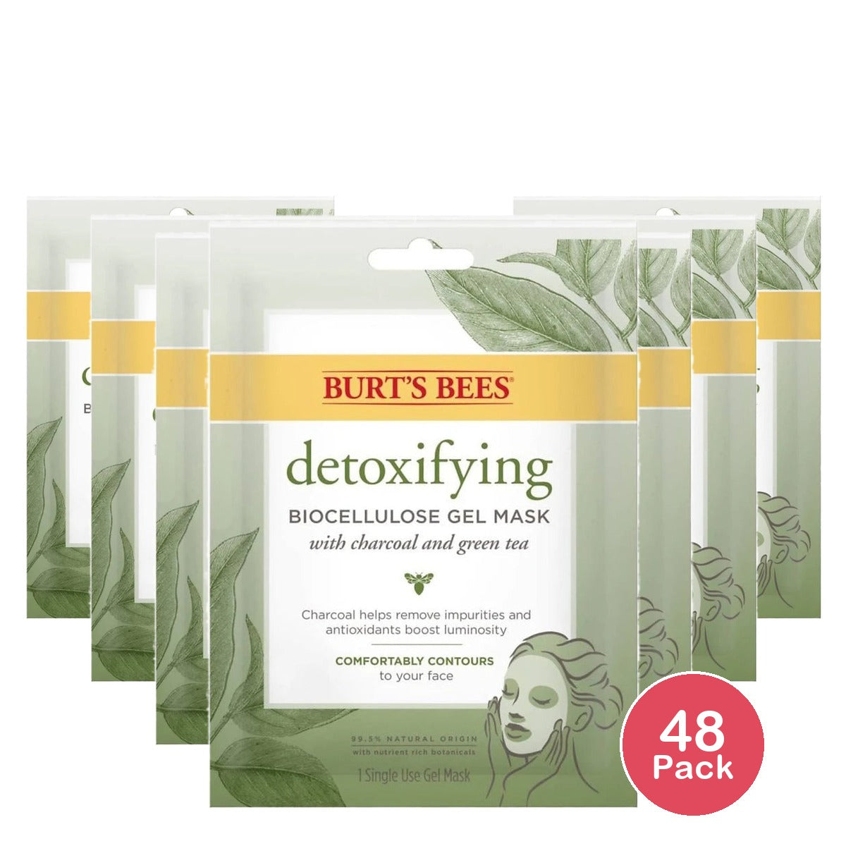 Burt's Bees Detoxifying Biocellulose Gel Mask with Charcoal and Green Tea (Pack of 48)