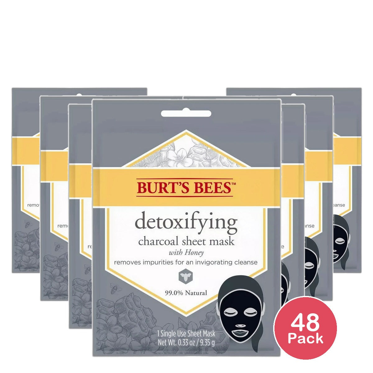 Burts Bees Detoxifying Charcoal Facial Sheet Mask Honey 0.33Oz (Pack Of 48)