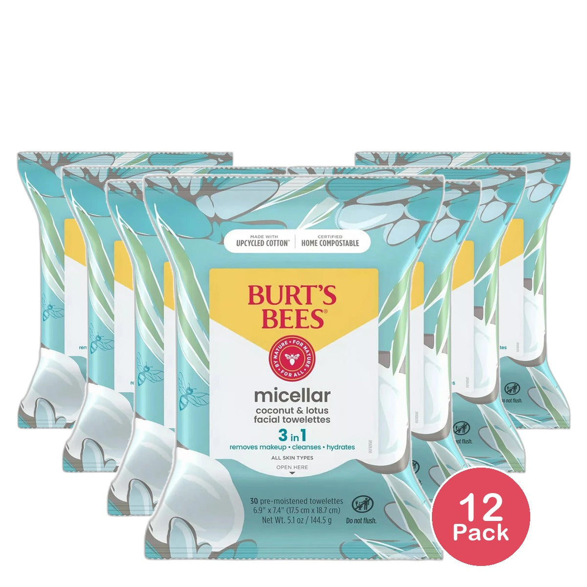 Burts Bees Micellar Cleansing Towelettes Coconut And Lotus 5.1oz (Pack of 12)