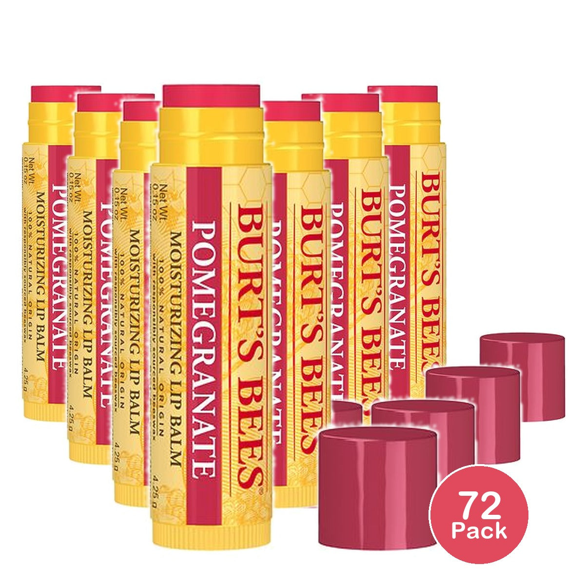 Burt's Bees Moisturizing Lip Balm Pomegranate 0.15 Oz (Pack of 72)