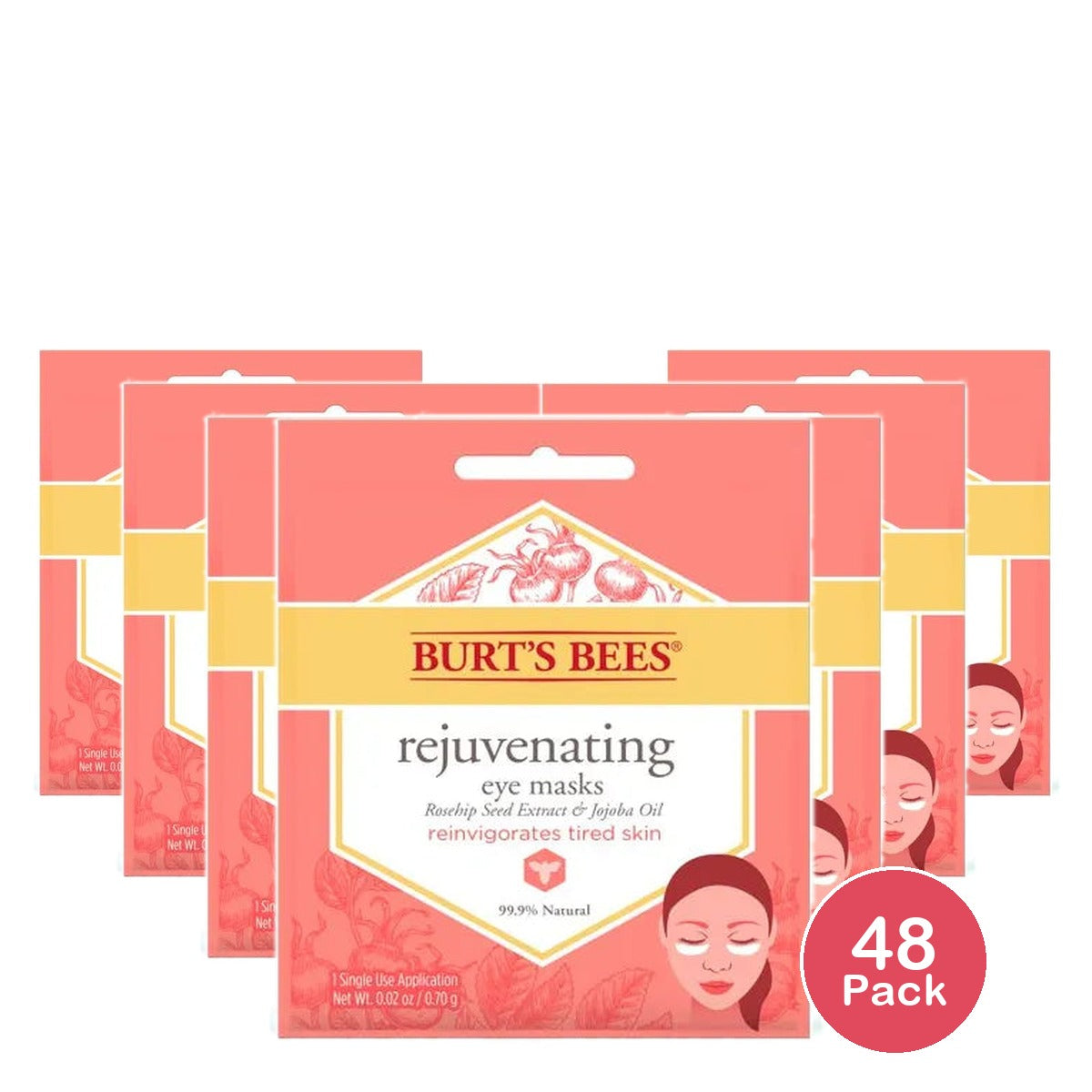 Burt'S Bees Rejuvenating Eye Mask Single Use Eye Mask 1 Pair 0.02Oz (Pack Of 48)