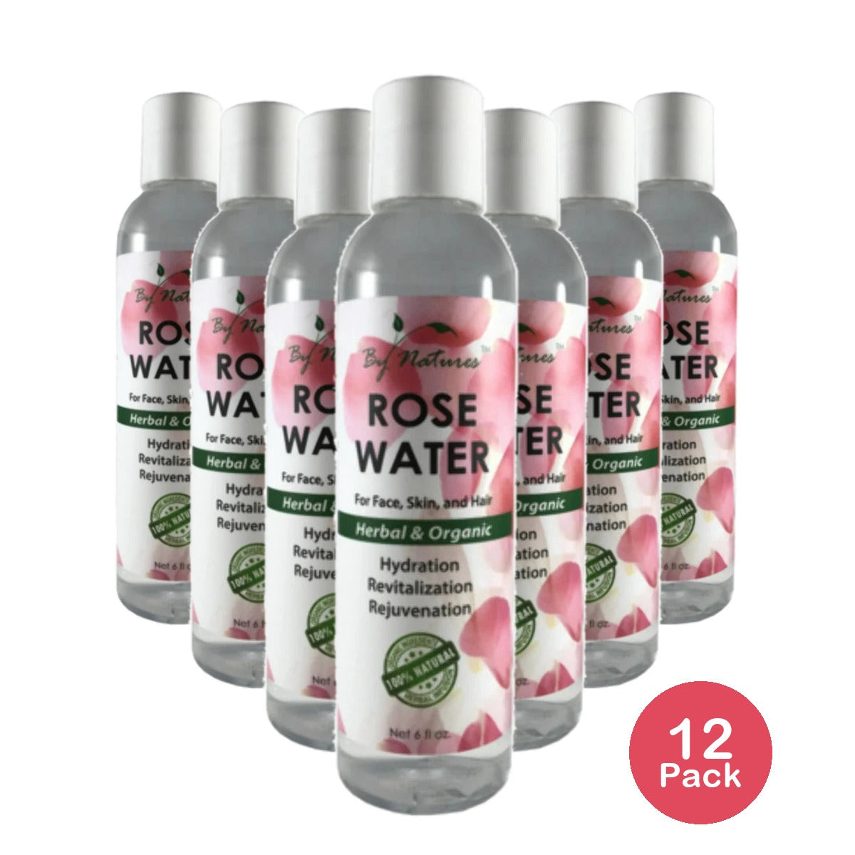 By Natures Rose Water for Face Skin and Hair 6 Oz (Pack of 12)