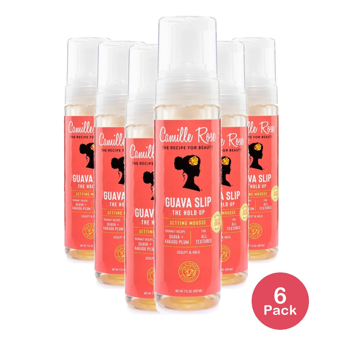 Camille Rose Guava Slip Style & Set Hard Hold Mousse 8 Oz (Pack of 6)