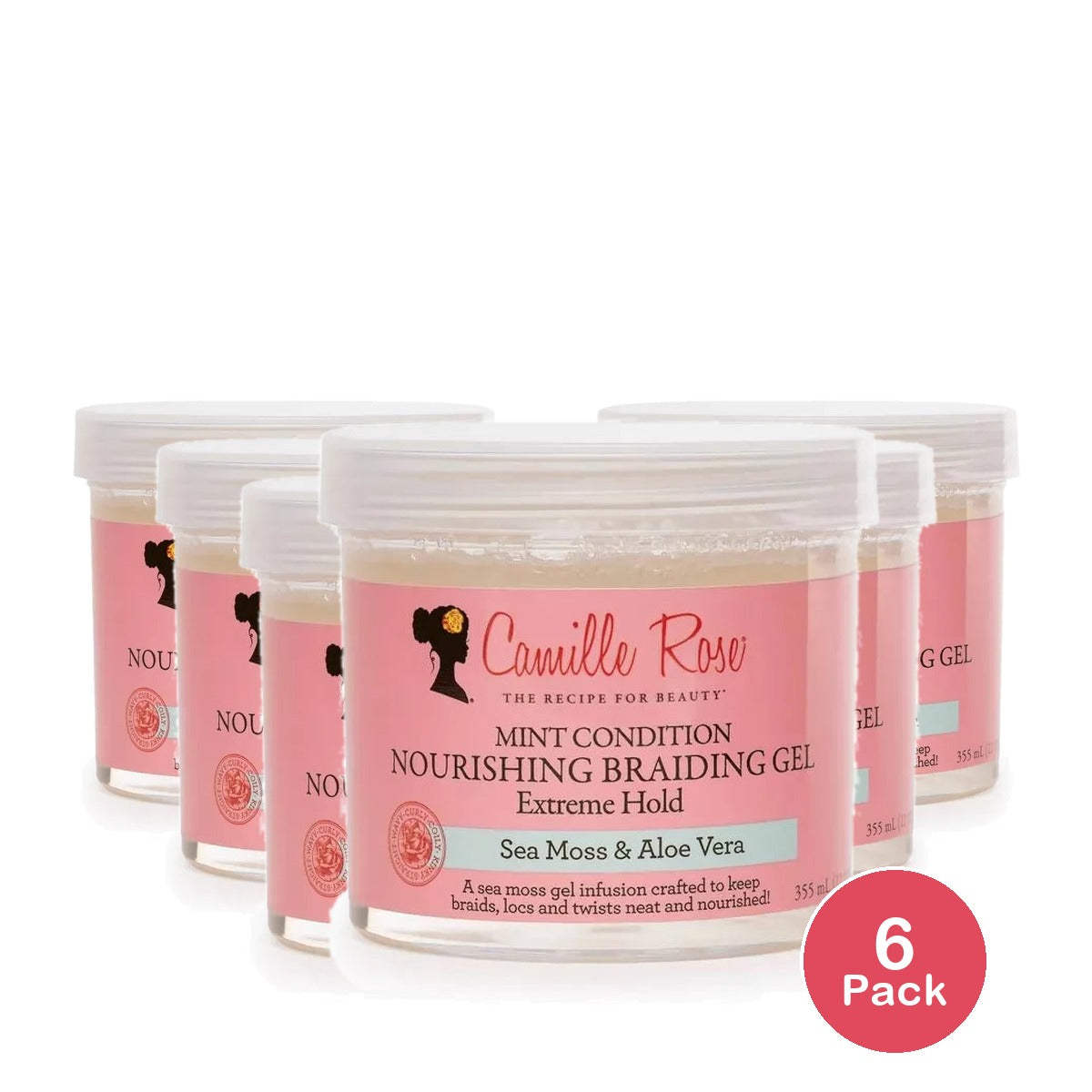 CAMILLE ROSE Mint Condition Nourishing Braiding Gel - Extreme Hold, Sea Moss & Aloe Vera, 12oz (Pack of 6)