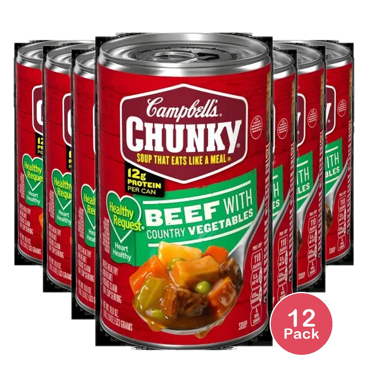 Campbell’s Chunky Healthy Request Soup, Ready to Serve Beef Soup with Country Vegetables 18.8 oz (Pack of 12)