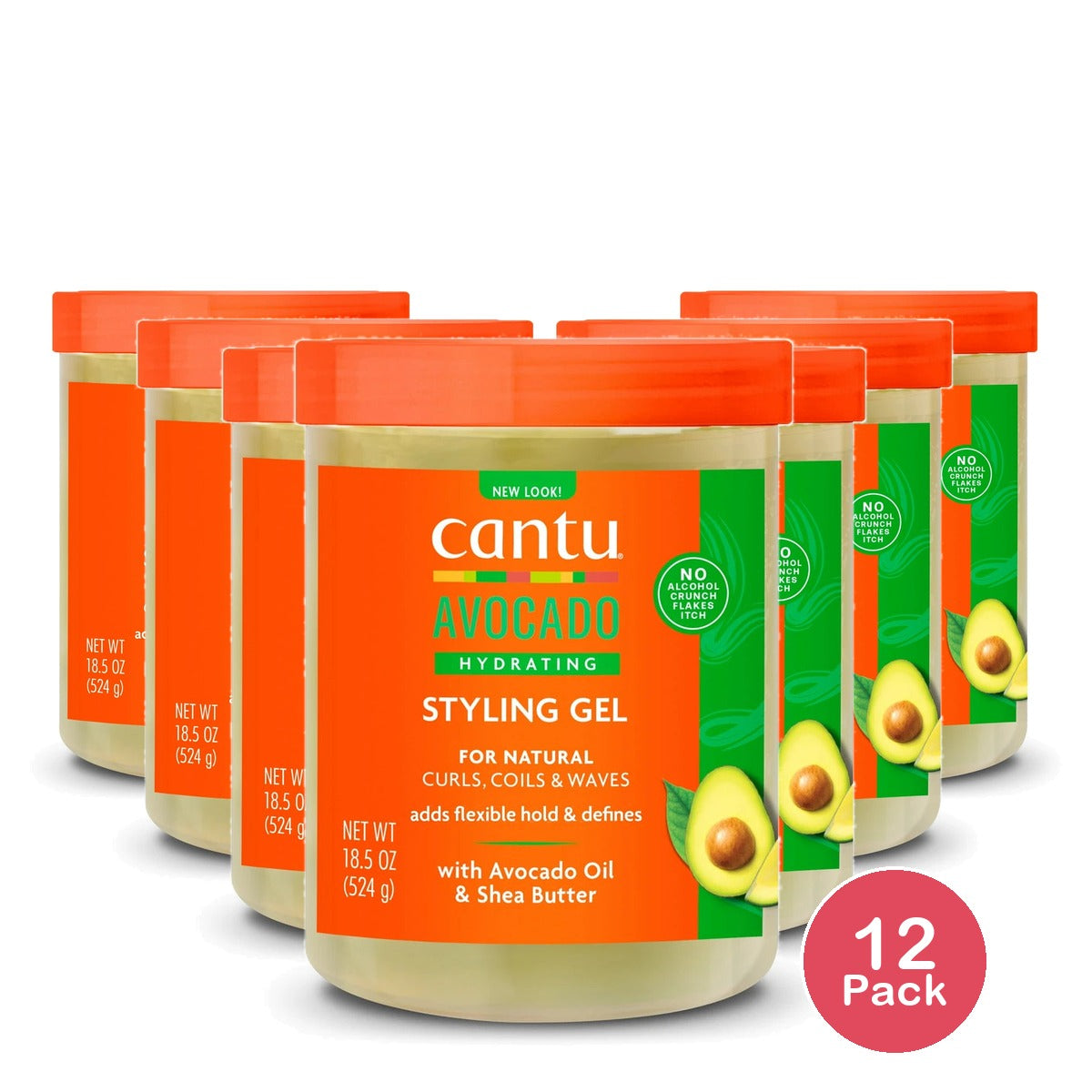 Cantu Avocado Hydrating Styling Gel Flexible Hold with Avocado Oil and Shea But 18.5 Oz (Pack of 12)