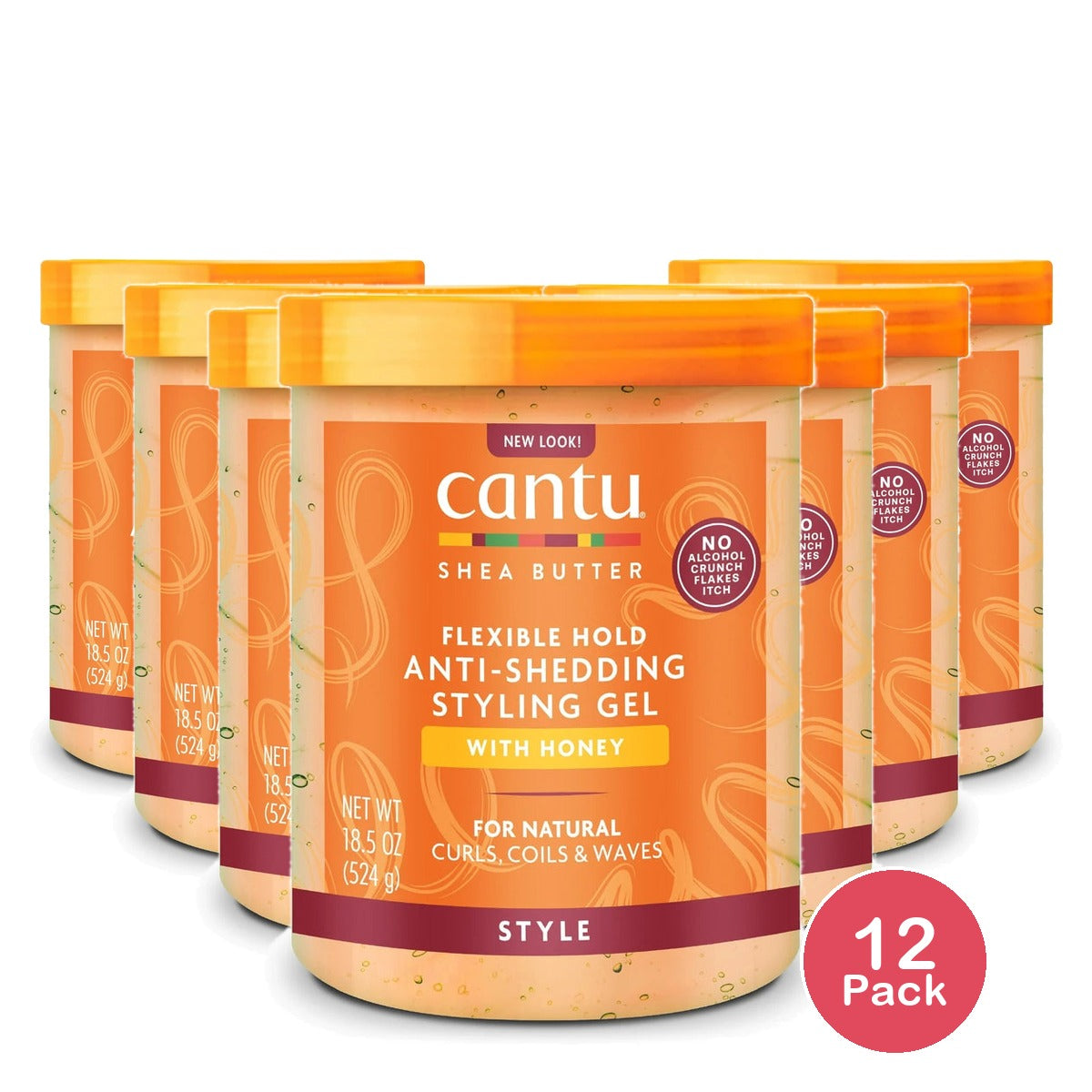 Cantu Flexible Hold Anti-Shedding Styling Gel with Honey (Pack of 12) 18.5 Fl. Oz