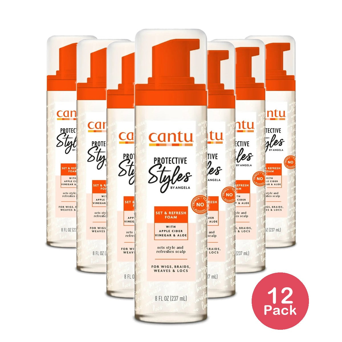 Cantu Protective Styles by Angela Set & Refresh Foam with Apple Cider Vinegar & 8 Oz (Pack of 12)