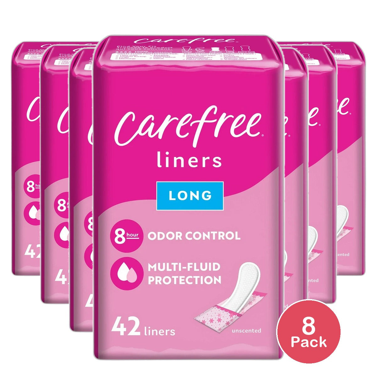 Carefree Acti-Fresh Body Shape Pantiliners Long To Go Unscented Liners 2.89oz (Pack of 8)