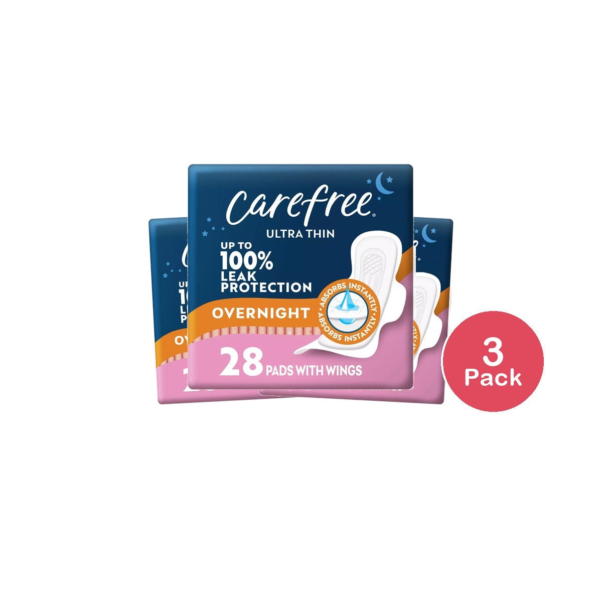 Carefree Ultra Thin Overnight Pads with Wings - (Pack of 3)