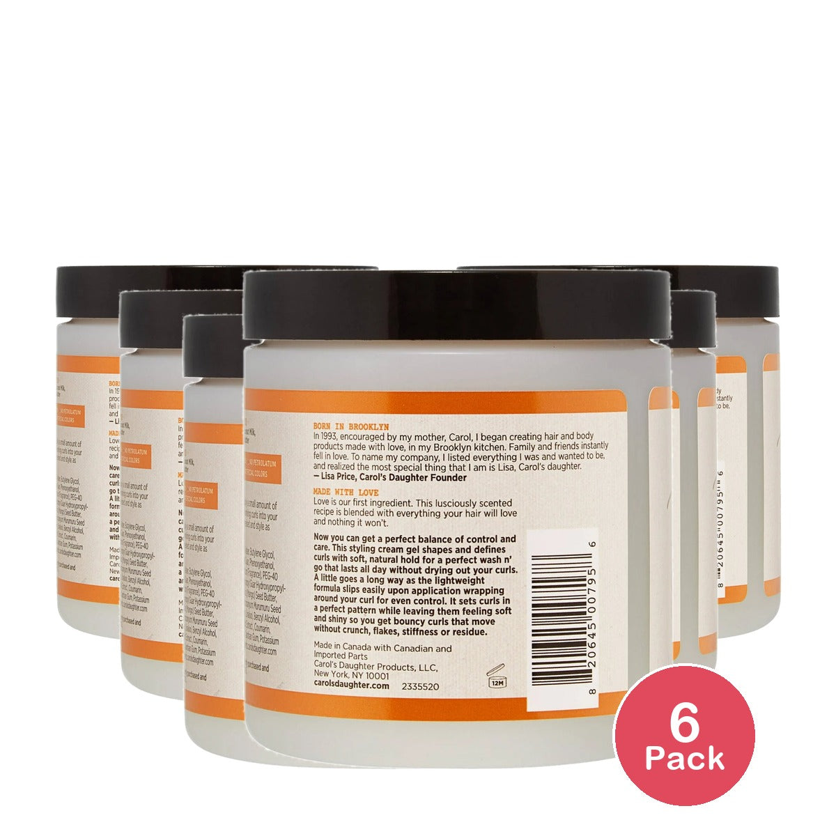Carol's Daughter Moisturizing Shaping Cream Gel for with Curly Hair with Coconut Oil and Milk 16 Oz (Pack of 6)