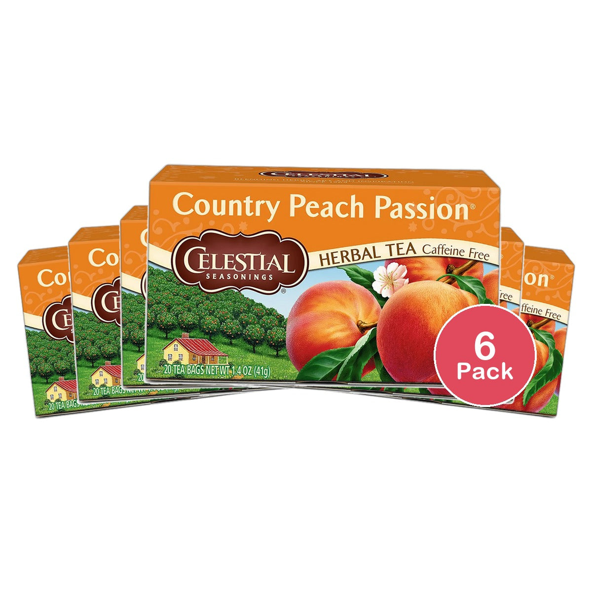 Celestial Seasonings Herbal Tea Country Peach Passion 20 Tea Bags 1.4Oz (Pack Of 6)
