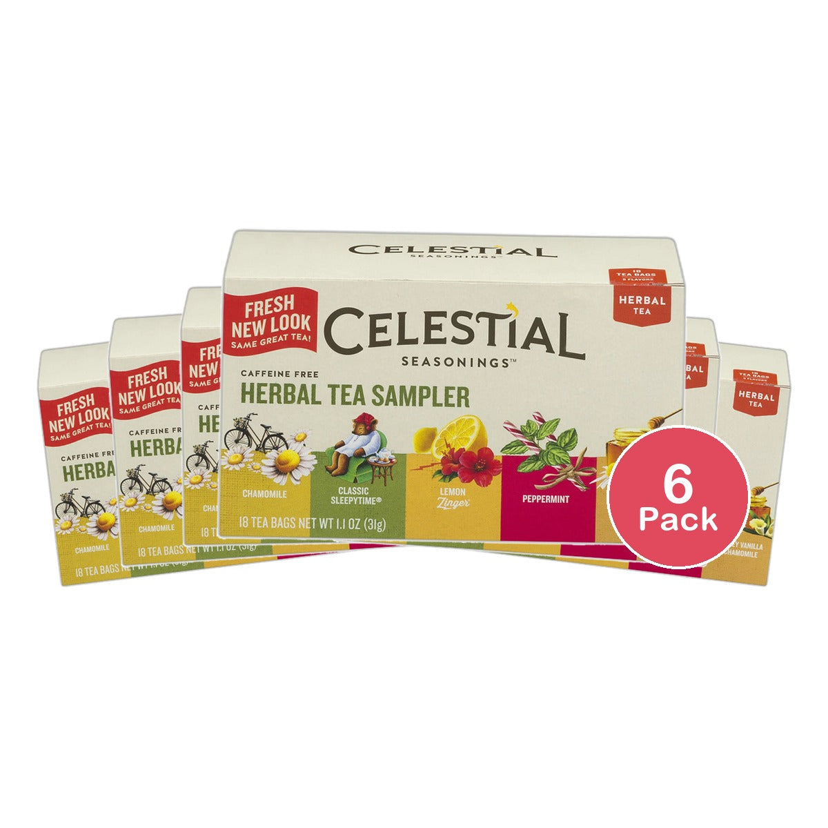 Celestial Seasonings Herbal Tea Sampler With 5 Flavors20 Bags 1.1Oz (Pack Of 6)