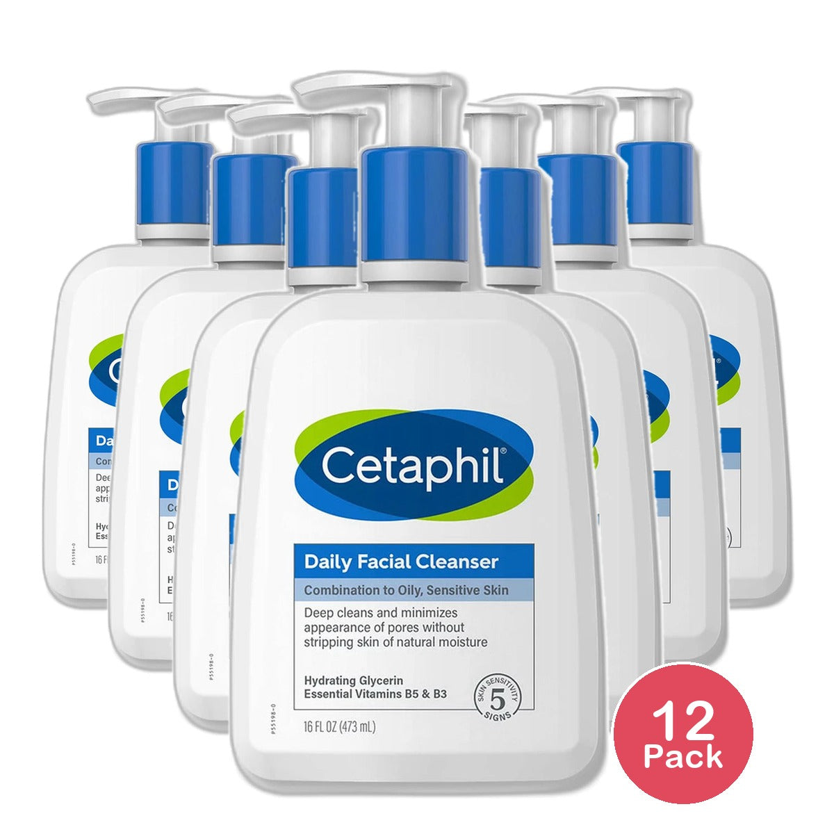 Cetaphil Daily Facial Cleanser Liquid Oily and Sensitive Skin 16Oz (Pack of 12)