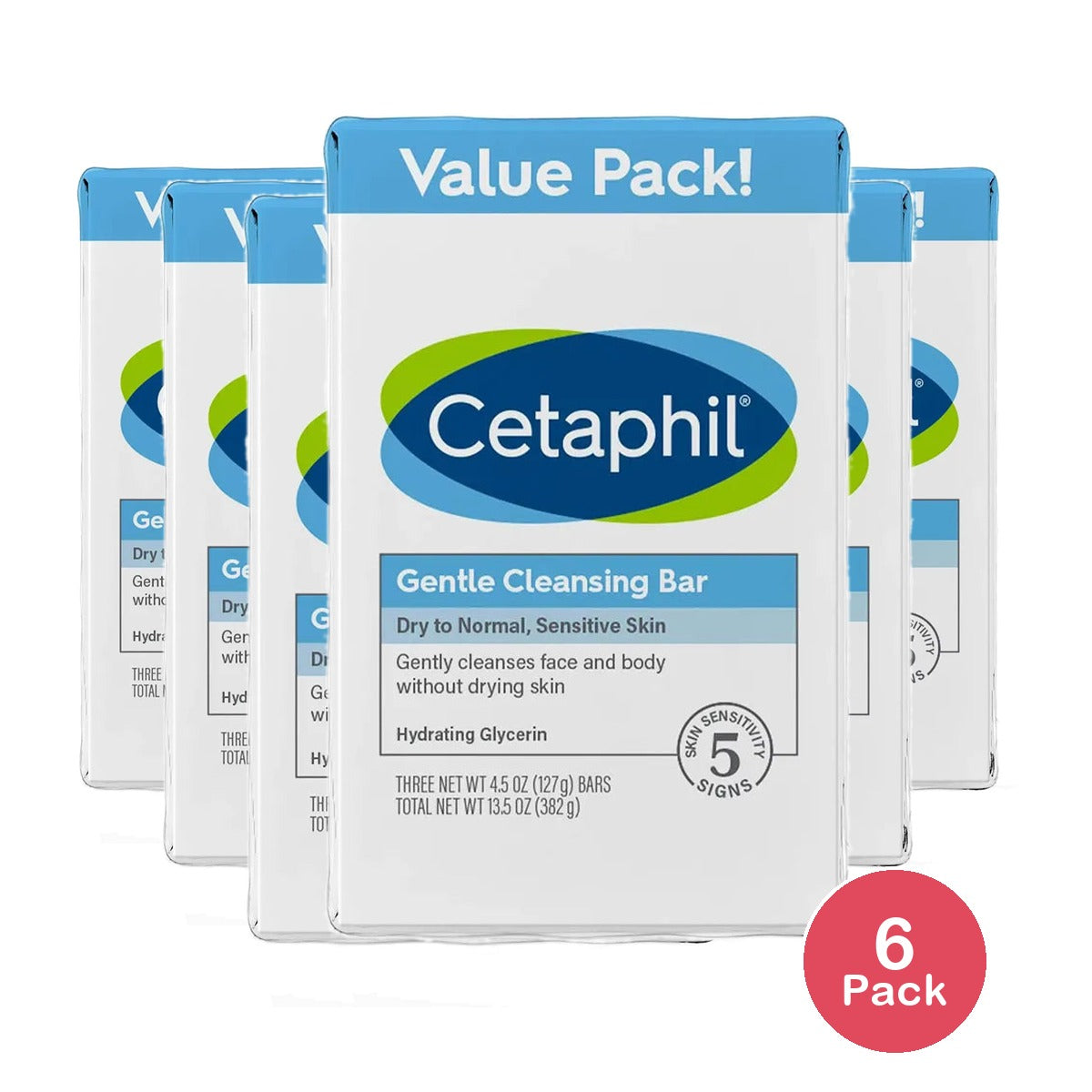 Cetaphil Gentle Cleansing Bar Value Pack Sensitive Skin 13.5oz (Pack of 6)