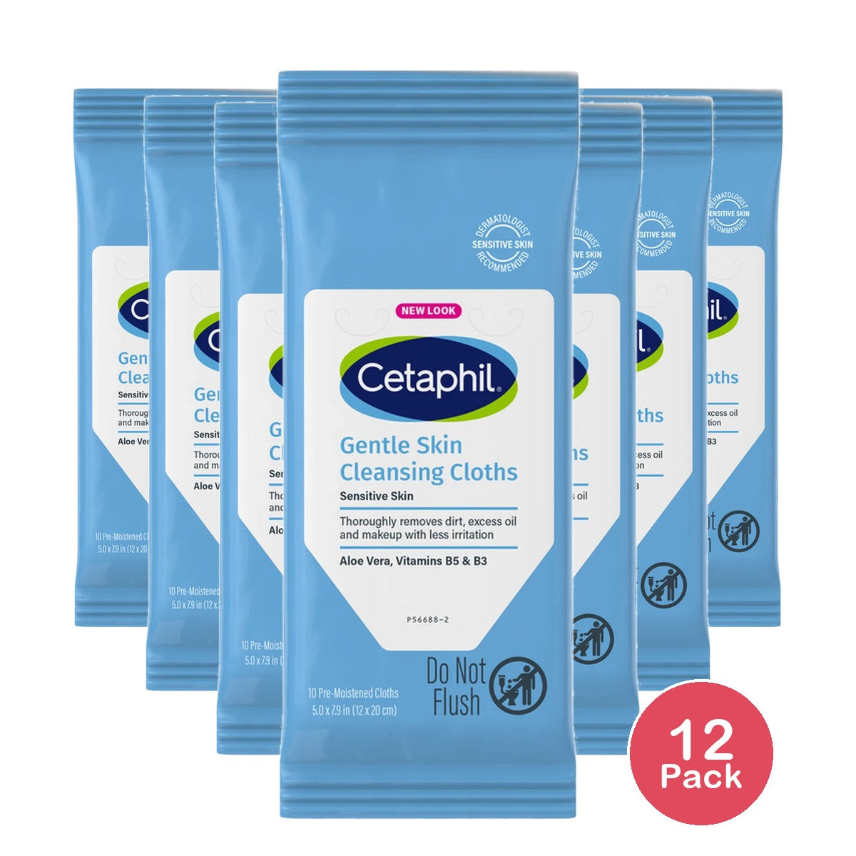 Cetaphil Gentle Skin Cleansing Cloths Face and Body Wipes for Dry and Sensitive Skin 6.74oz (Pack of 12)