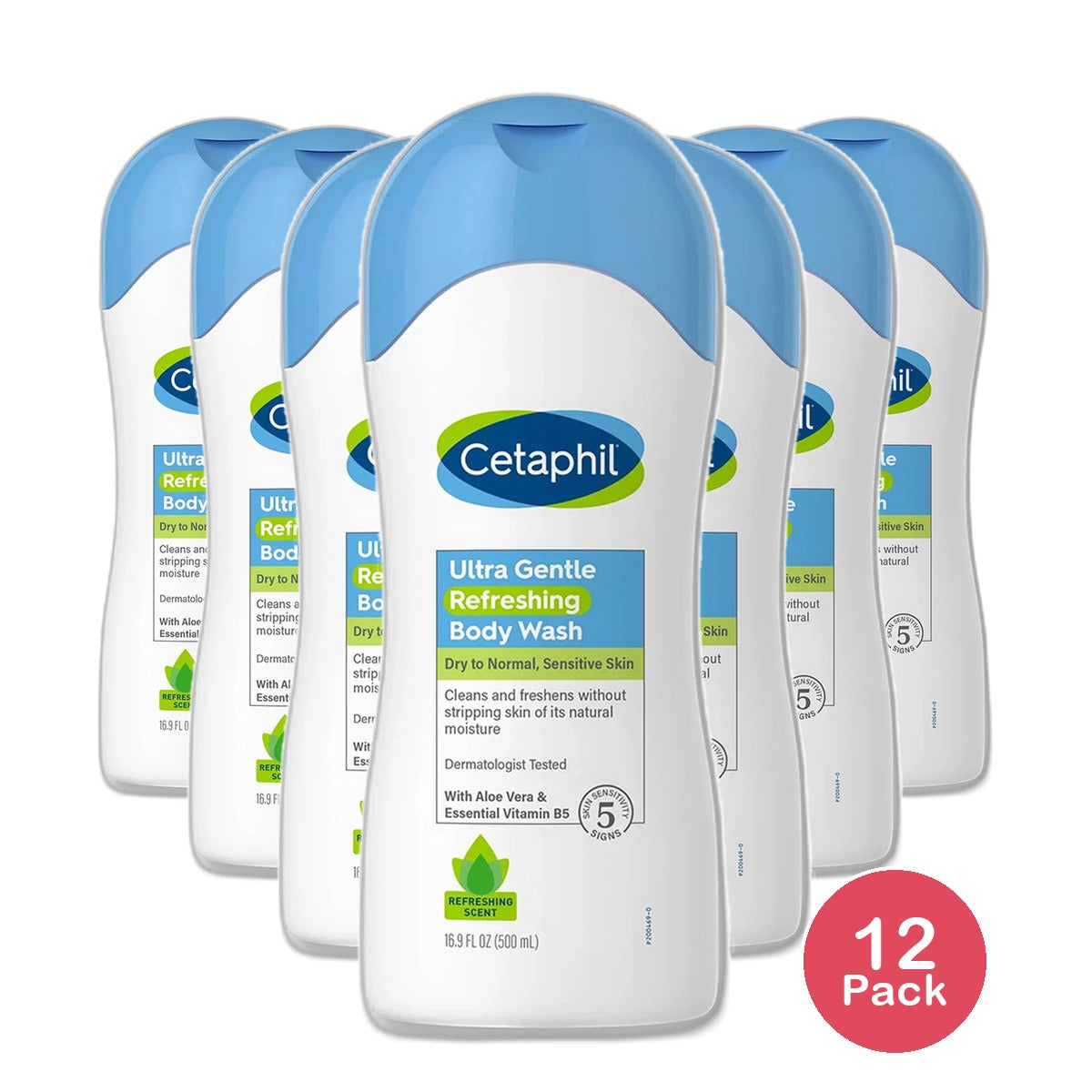 Cetaphil Ultra Gentle Body Wash Refreshing Scent for Sensitive Skin 16.9Oz (Pack of 12)