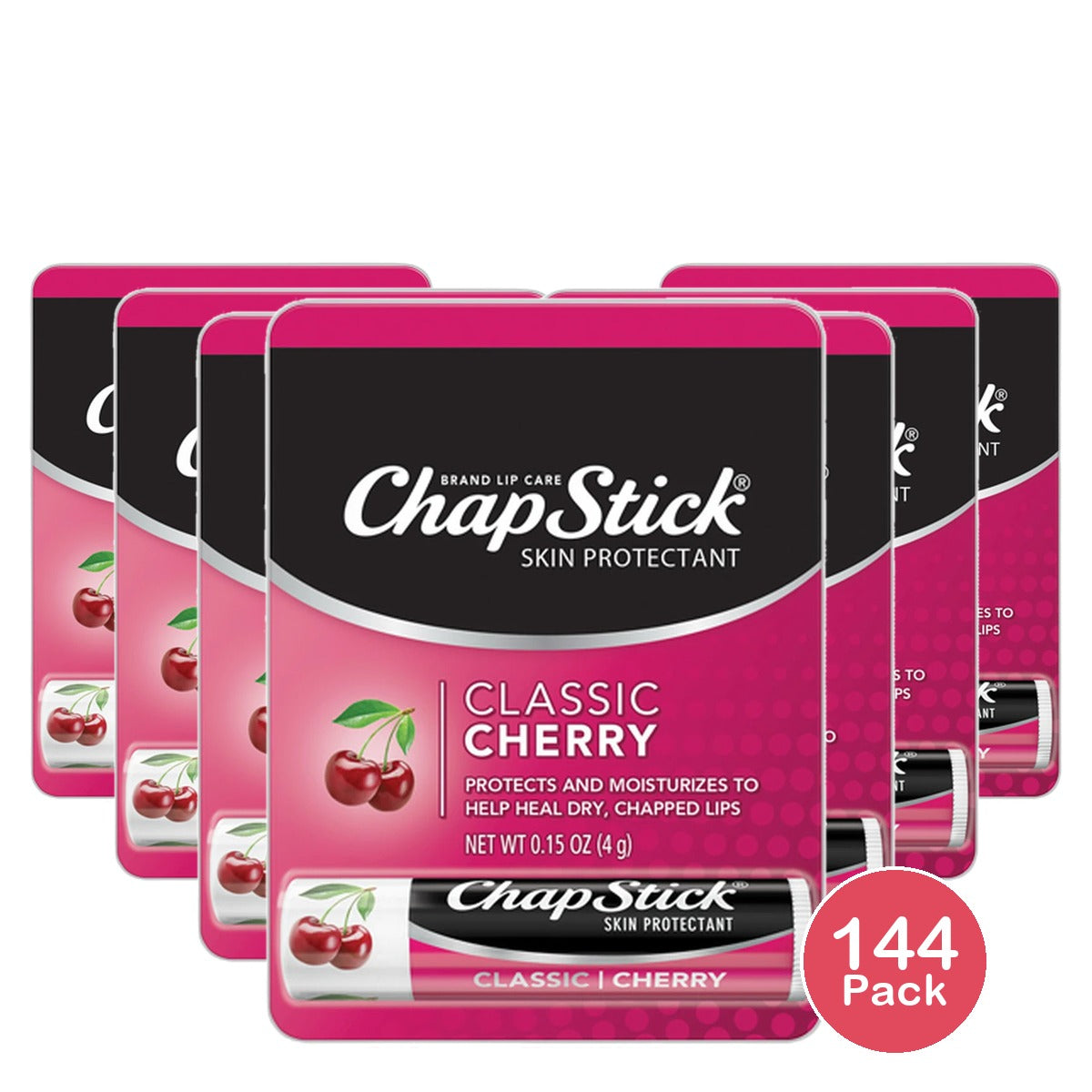 Chapstick Classic Cherry Flavor Skin Protectant Flavored Lip Balm Tube 0.15Oz (Pack of 144)