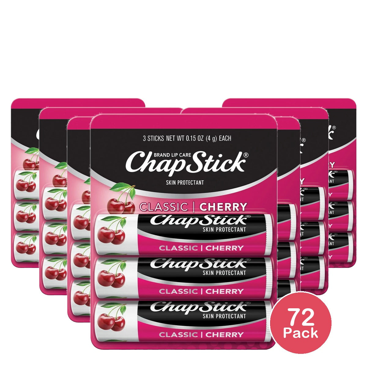 Chapstick Classic Lip Balms, Cherry, Pack Of 3 Sticks , 0.15 Oz (Pack Of 72)