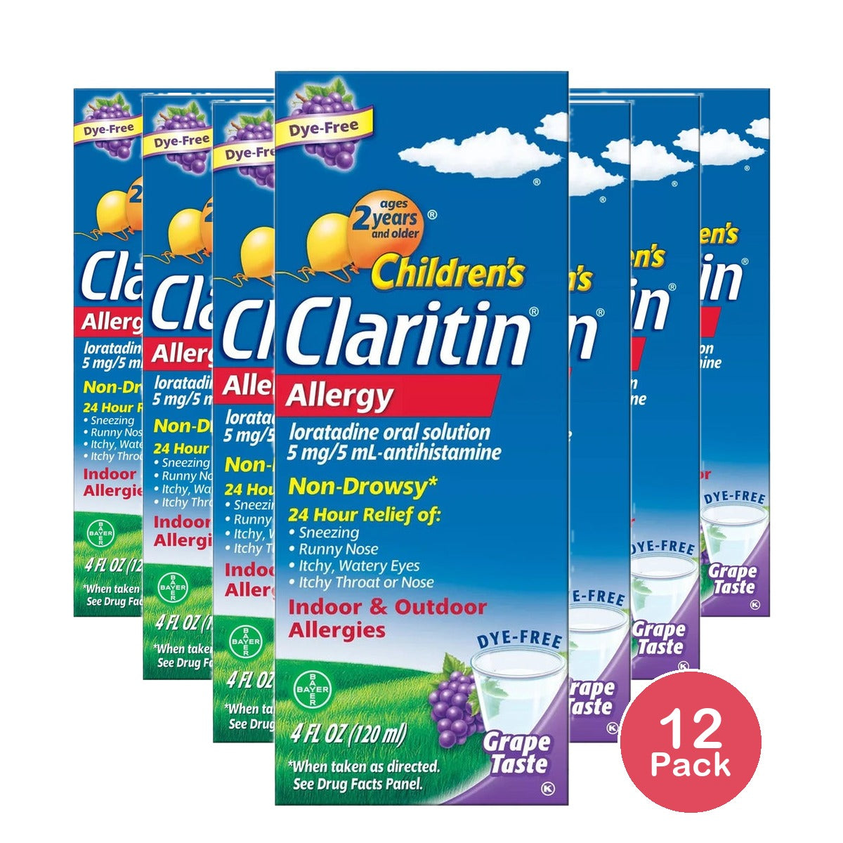 Children's Claritin Loratadine Allergy Relief 24 Hour Non-Drowsy Grape Liquid - 4 fl oz (Pack of 12)
