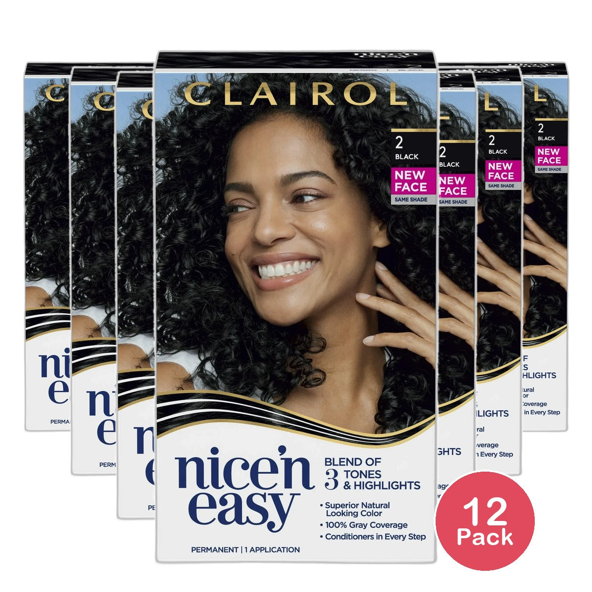 Clairol Nice & Easy Permanent Color 2 Black Hair Color 1 Application 1.86Oz (Pack of 12)