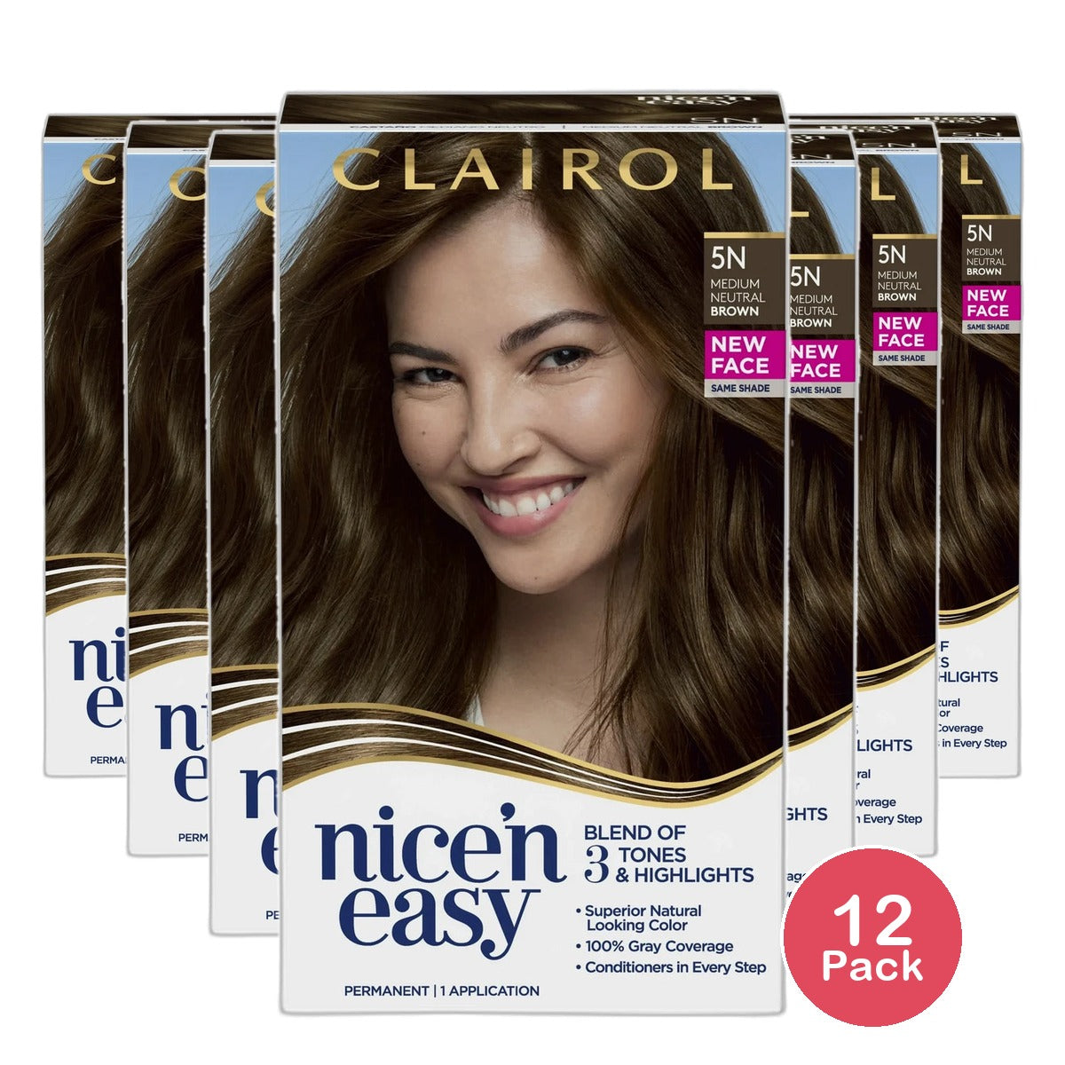 Clairol Nice & Easy Permanent Hair Color 5N Medium Neutral Brown 6.26Oz (Pack of 12)