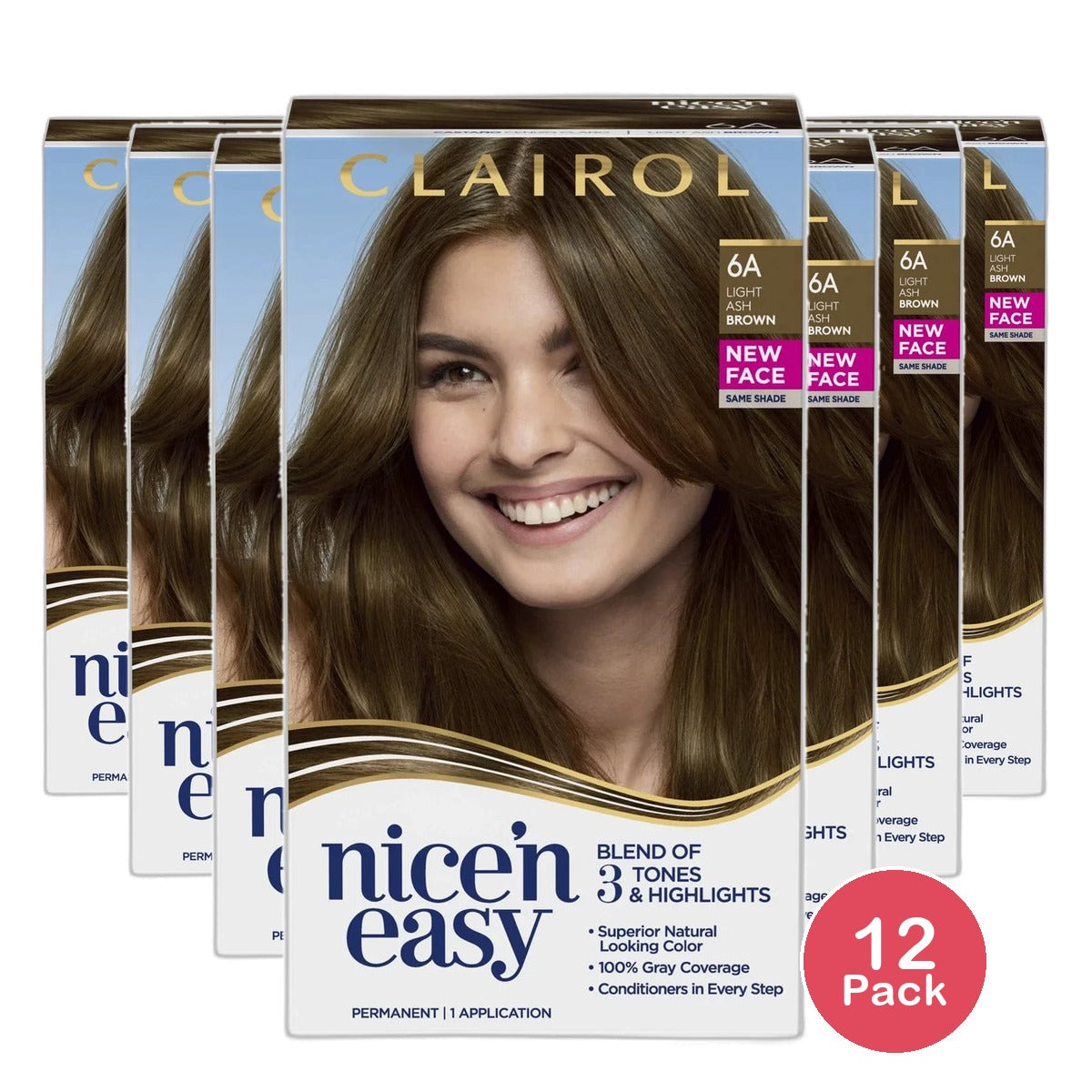 Clairol Nice & Easy Permanent Hair Color 6A Light Ash Brown 6.26Oz (Pack of 12)