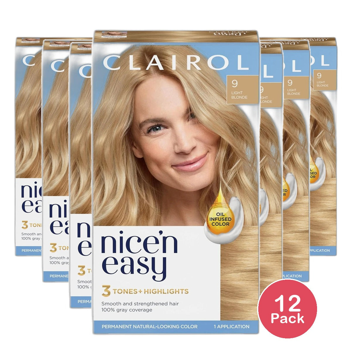 Clairol Nice & Easy Permanent Hair Color 9 Light Blonde 6.26Oz (Pack of 12)