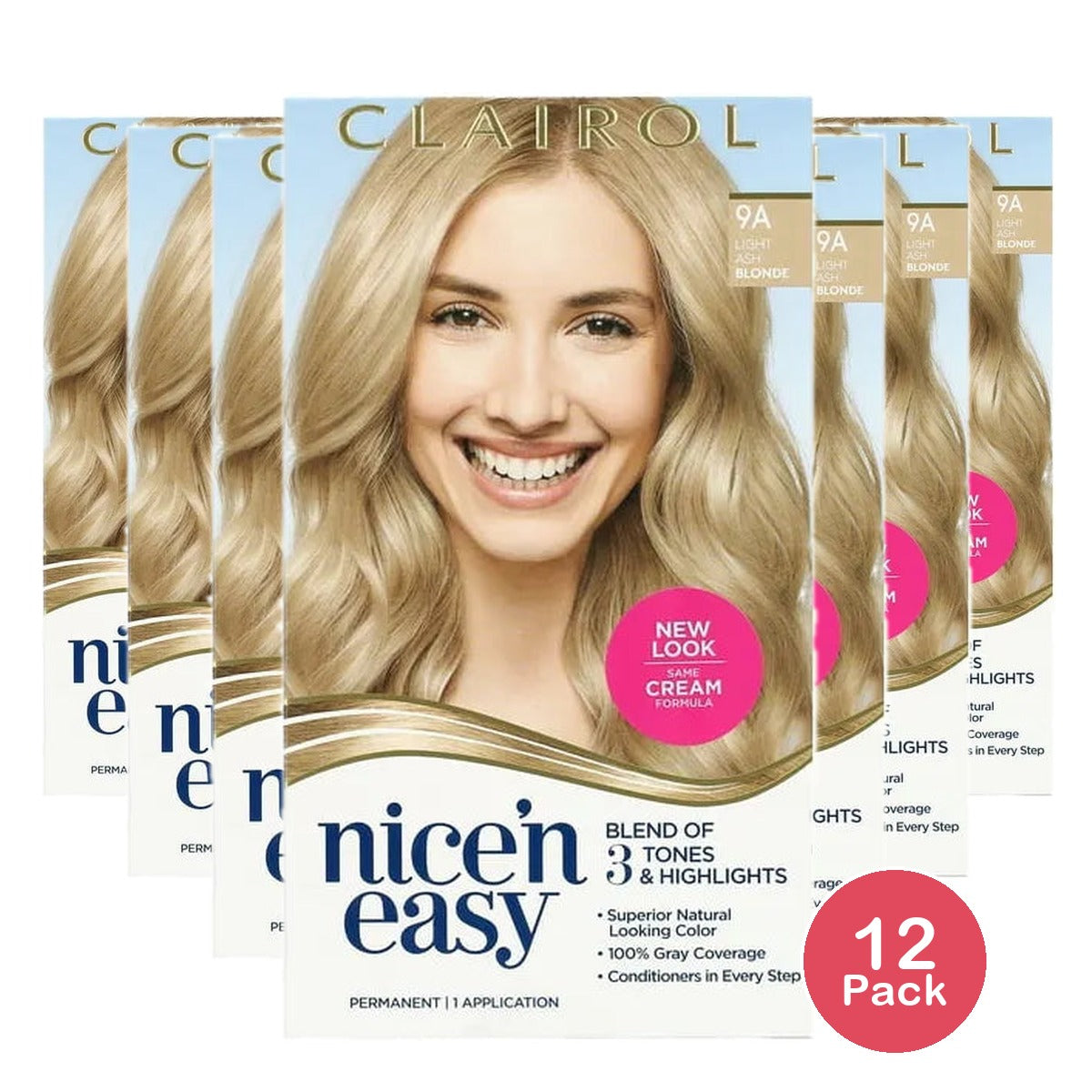 Clairol Nice & Easy Permanent Hair Color 9A Light Ash Blonde Kit 6.26Oz (Pack of 12)