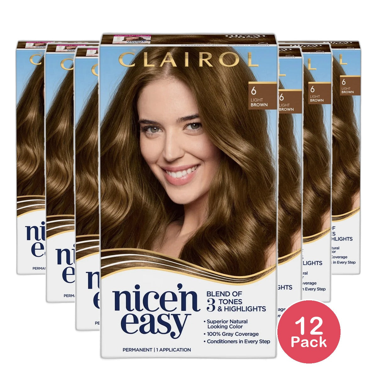 Clairol Nice & Easy Permanent Hair Color Creme 6 Light Brown 1 Application 6.26Oz (Pack of 12)