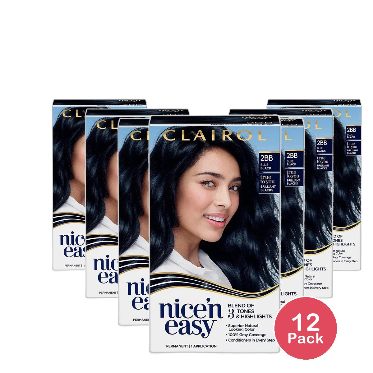 Clairol Nice & Easy Permanent Hair Dye Color Cream 2BB Blue Black 6.26Oz (Pack of 12)