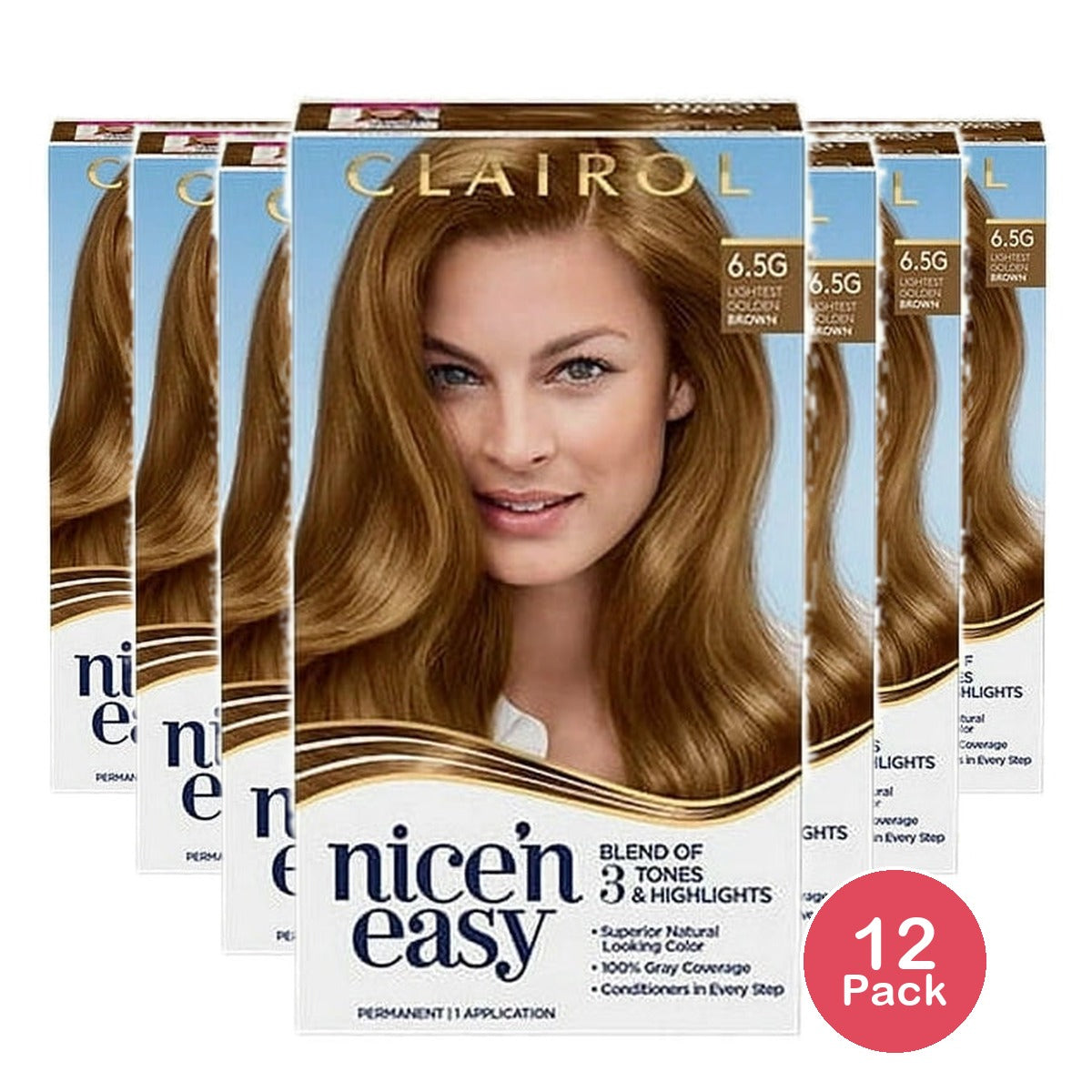 Clairol Nice n Easy Permanent Hair Color Cream 6.5G Lightest Golden Brown Hair (Pack of 12)