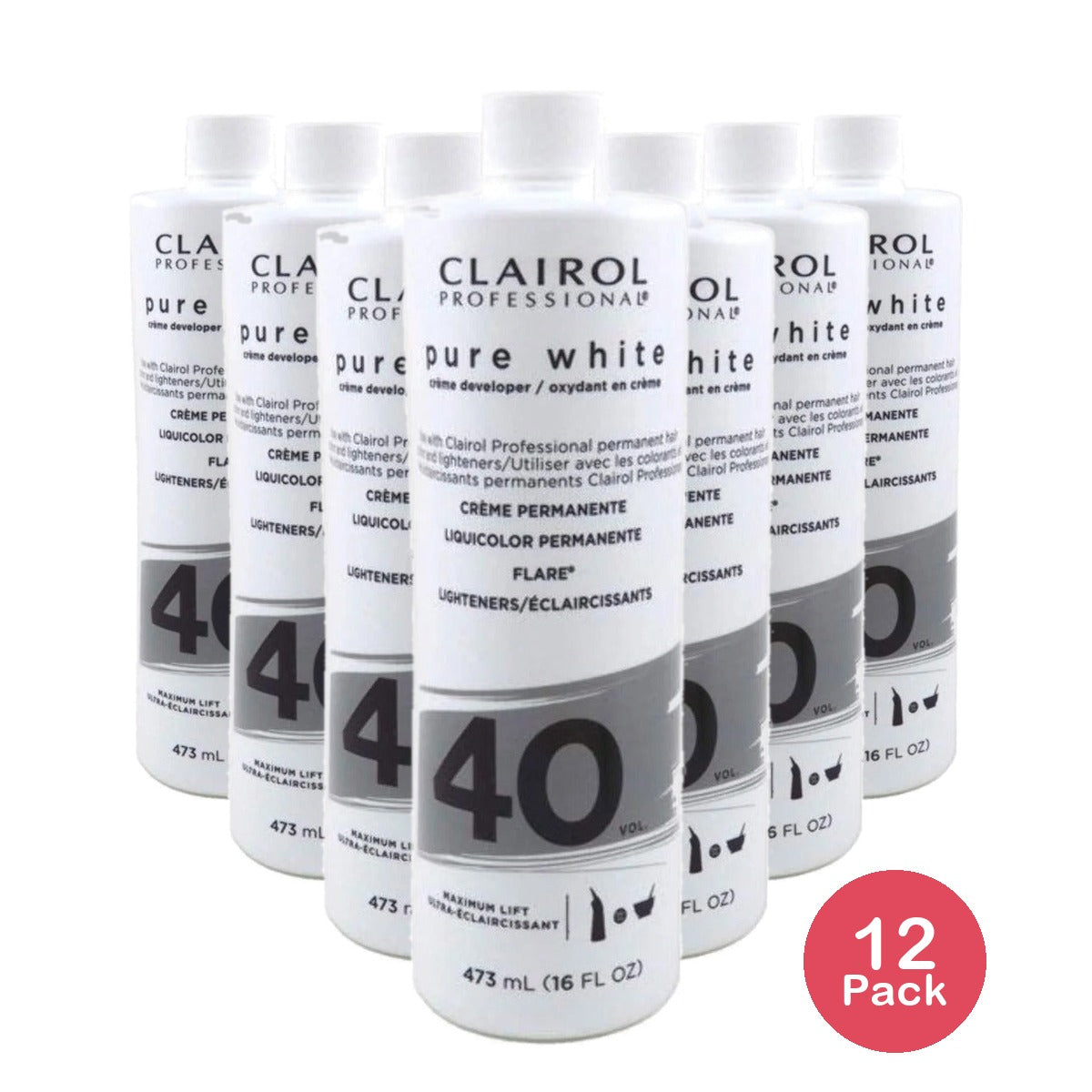 Clairol Pure White 40 Volume Creme Developer 16 Oz (Pack of 12)
