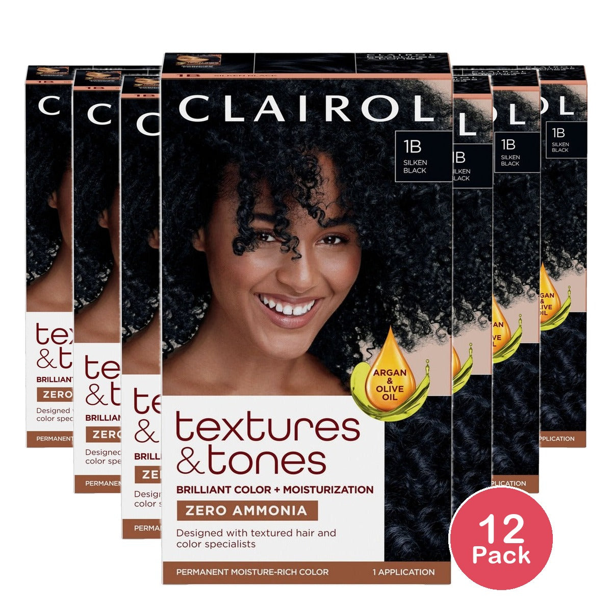 Clairol Textures and Tones Permanent Hair Color 1B Black (Pack of 12)