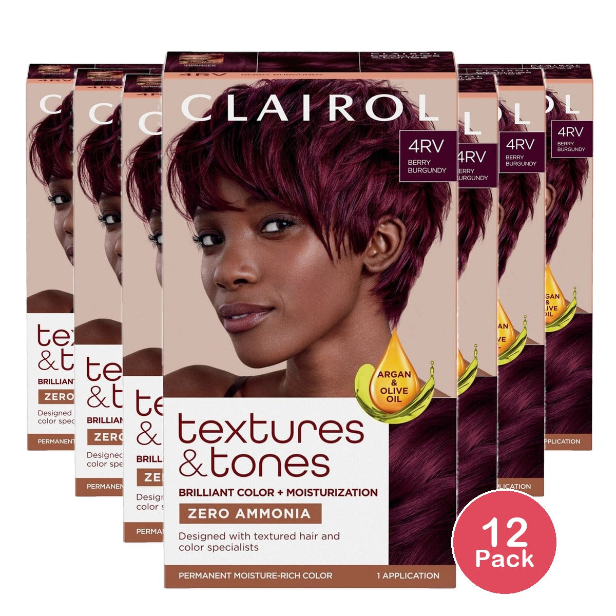 Clairol Textures & Tones Permanent Hair Color 4RV (Pack of 12)