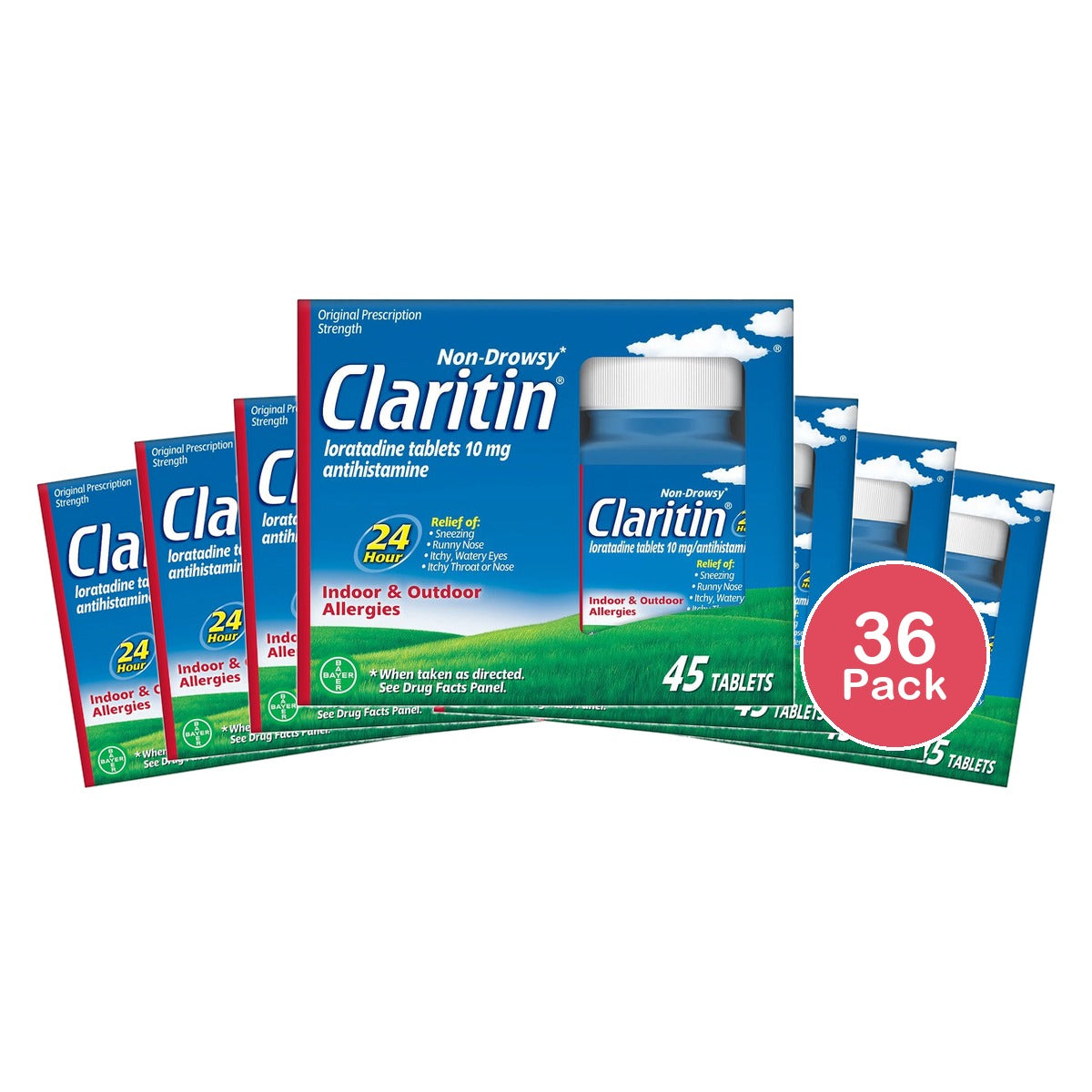 Claritin 24 Hour Non-Drowsy Allergy Medicine Loratadine Antihistamine Tablets (Pack of 36)
