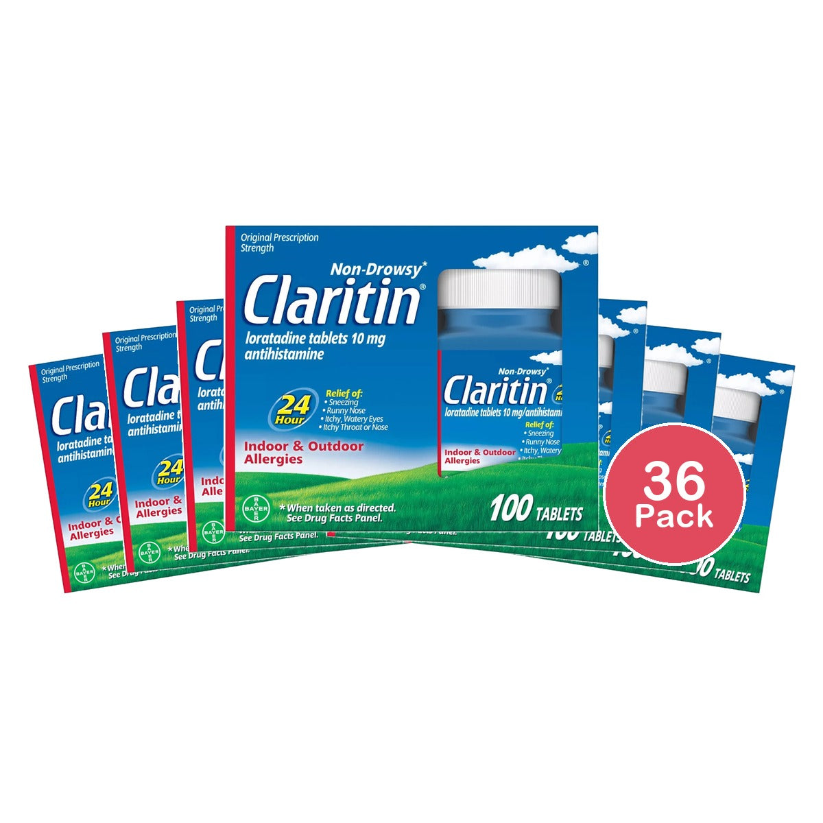Claritin Allergy Relief 24 Hour Non-Drowsy Loratadine Tablets - 100ct (Pack of 36)