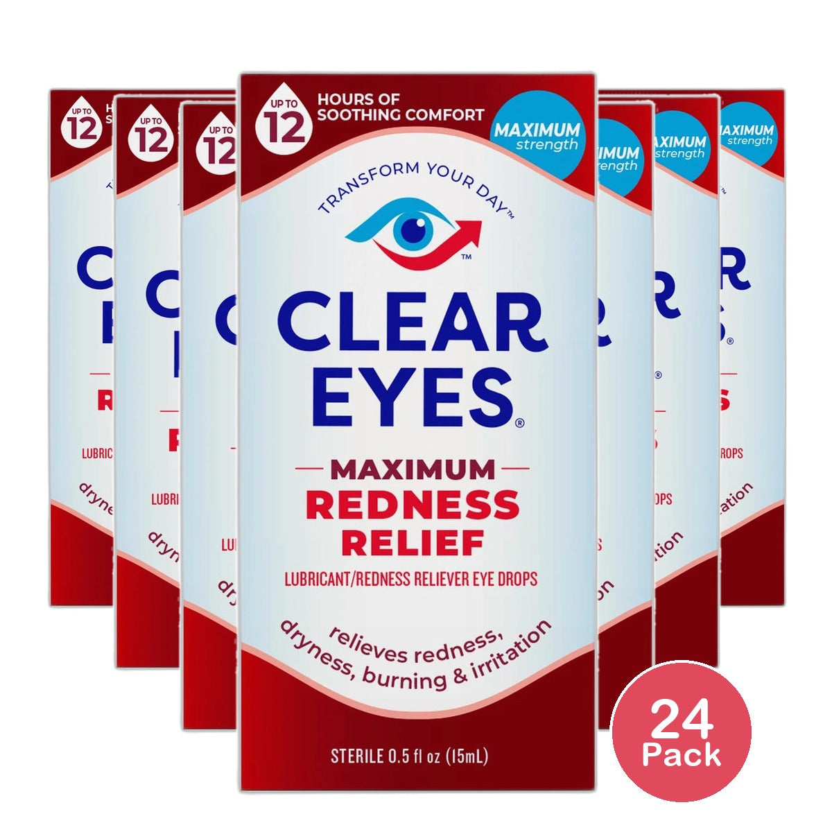 Clear Eyes Maximum Redness Relief Lubricant Eye Drops 0.5Oz (Pack Of 24)