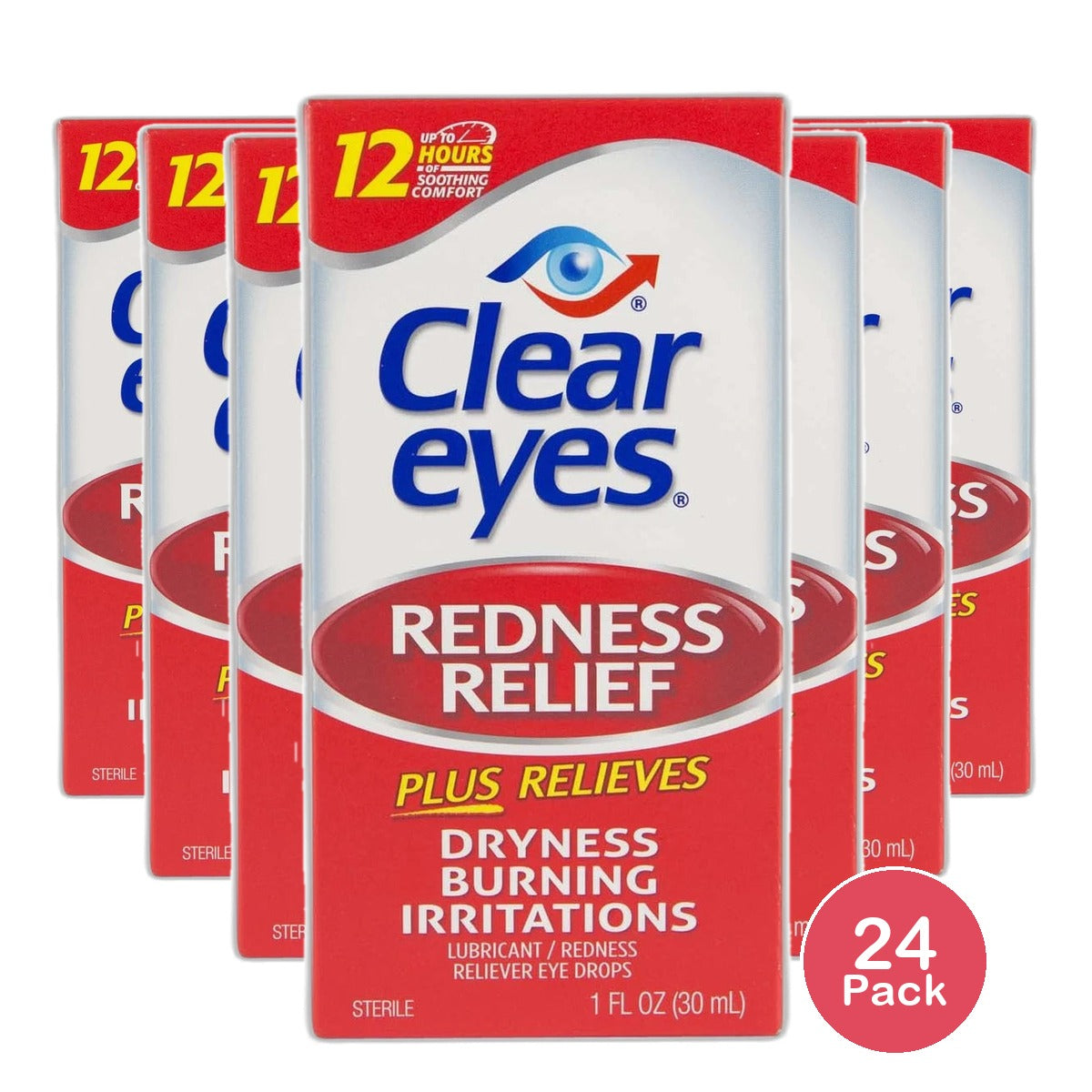 Clear Eyes Redness Relief Eye Drops Soothes & Moisturizes 1Oz (Pack of 24)