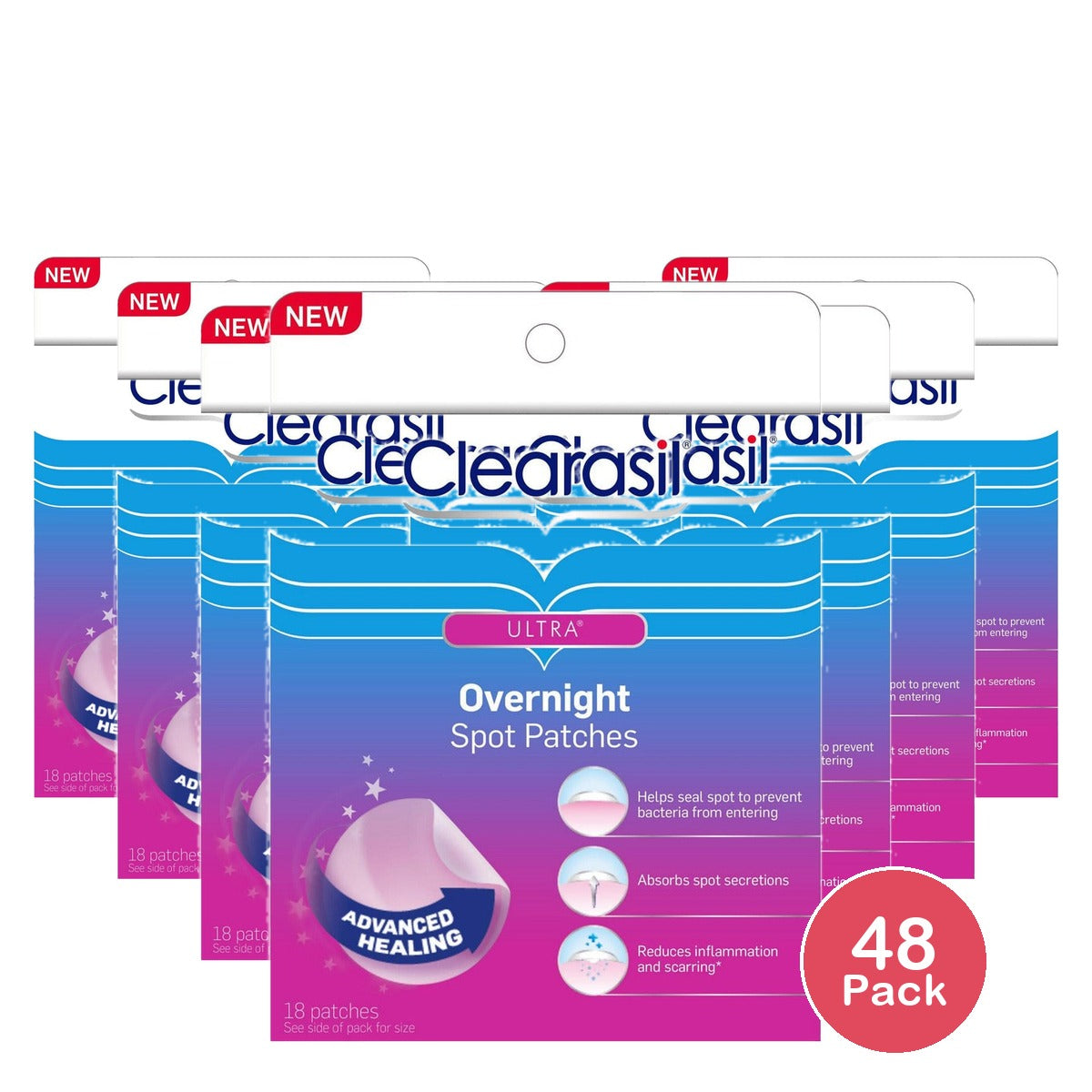Clearasil Overnight Spot Patches 18 Count (Pack of 48)