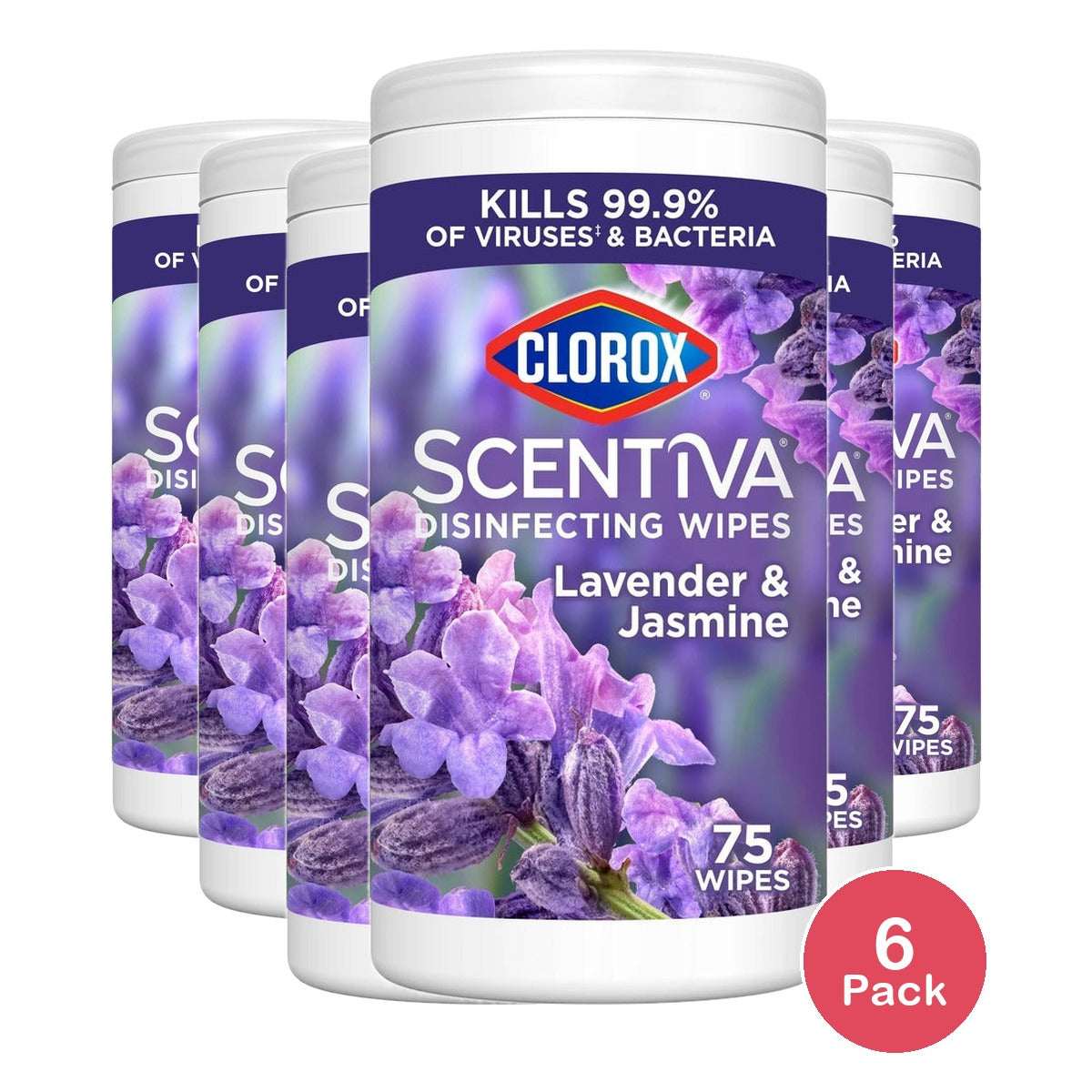 Clorox Scentiva Disinfecting Wipes Lavender & Jasmine 75 Count (Pack of 6)