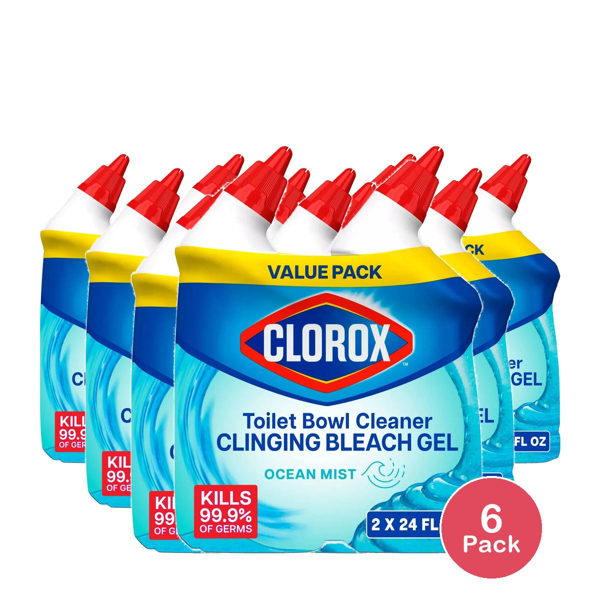 Clorox Toilet Bowl Cleaner Clinging Bleach Gel Ocean Mist 24 fl 2 Pack (Pack of 6)
