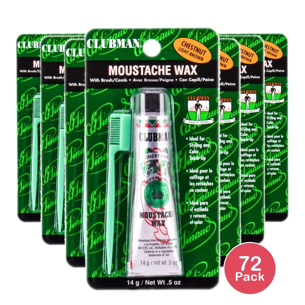 Clubman Moustache Wax Chestnut 0.5 Oz (Pack of 72)