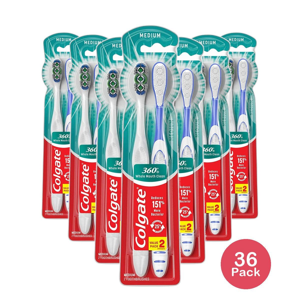 Colgate Manual Toothbrush with Tongue and Cheek Cleaner Medium 2.88oz (Pack of 36)