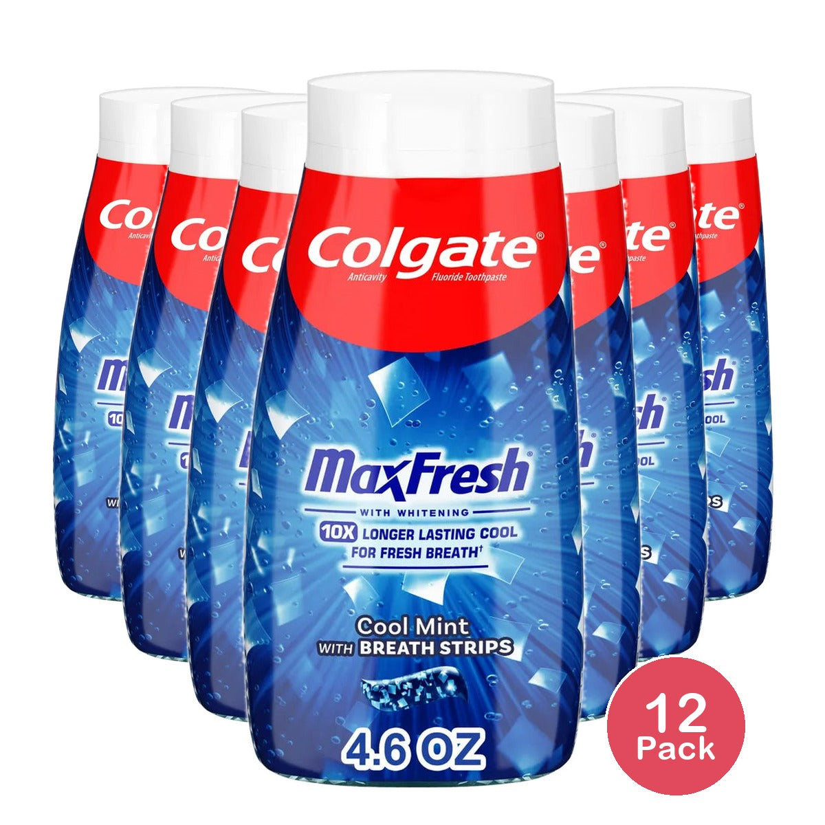 Colgate Maxfresh Fluoride Toothpaste With Mini Breath Strips Whitening Cool Mint 4.6Oz (Pack of 12)