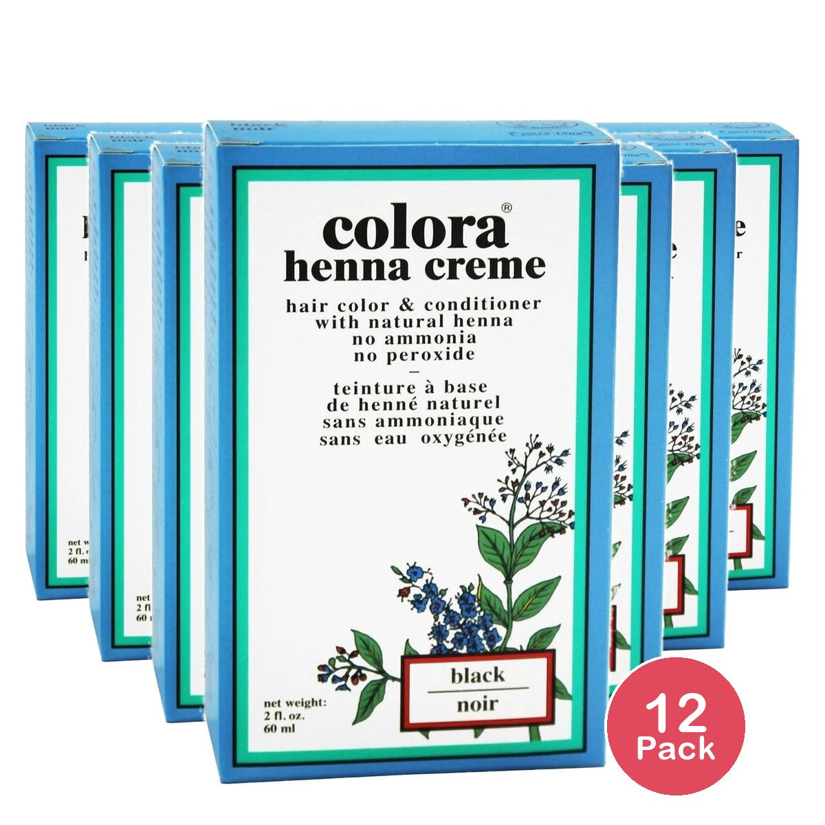 Colora Henna Creme - Hair Color & Conditioner (Color : Black) 2 Oz (Pack of 12)