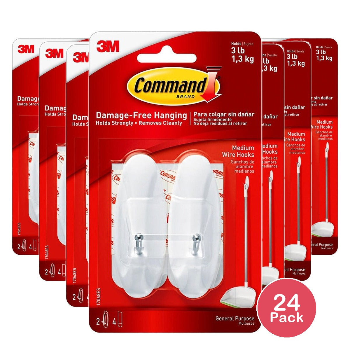 Command Medium Wire Hooks White 10cm (Pack of 24)