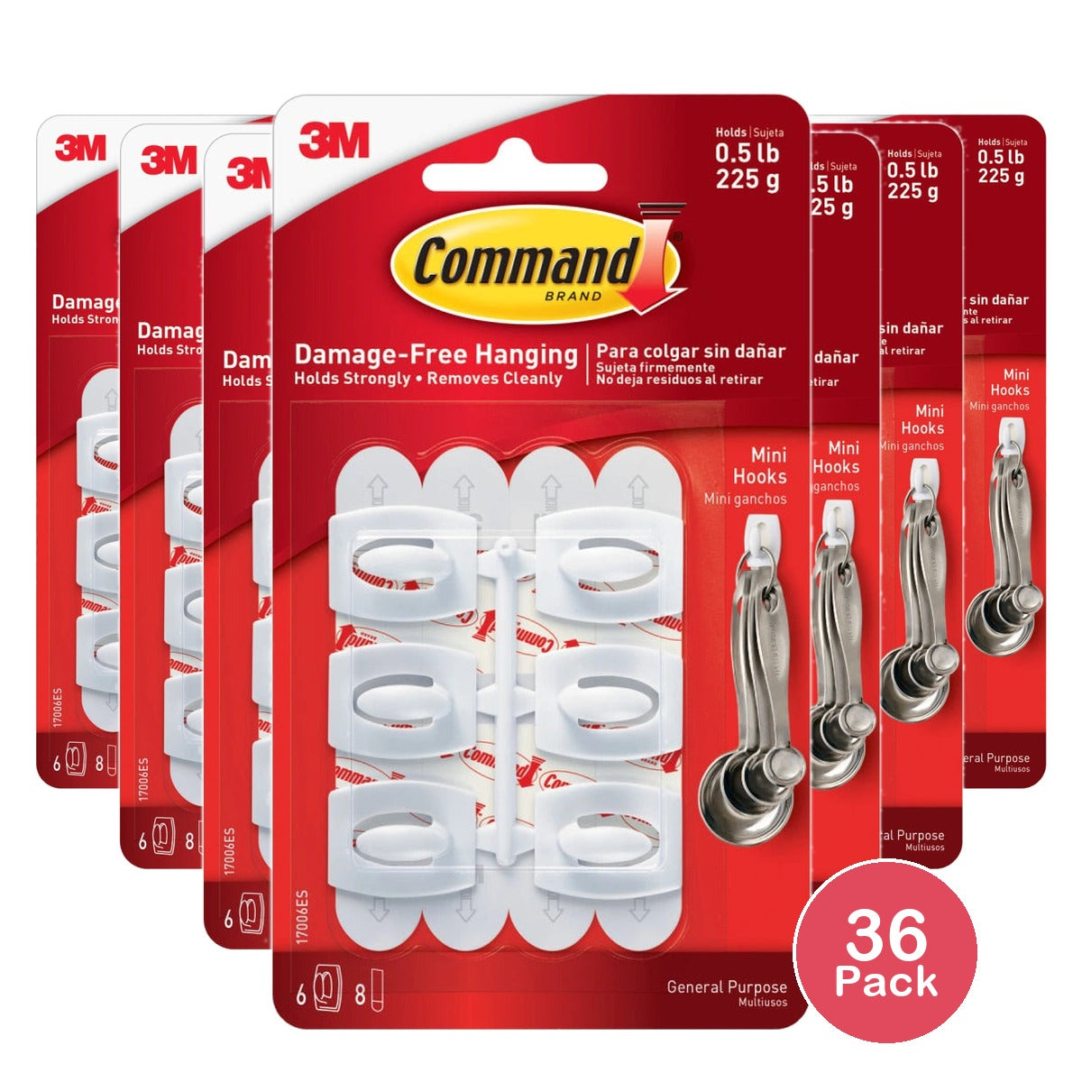 Command Mini Wall Hooks, White, Damage Free Decorating, Six Hooks And Eight Command Strips 0.32 Oz (Pack Of 36)