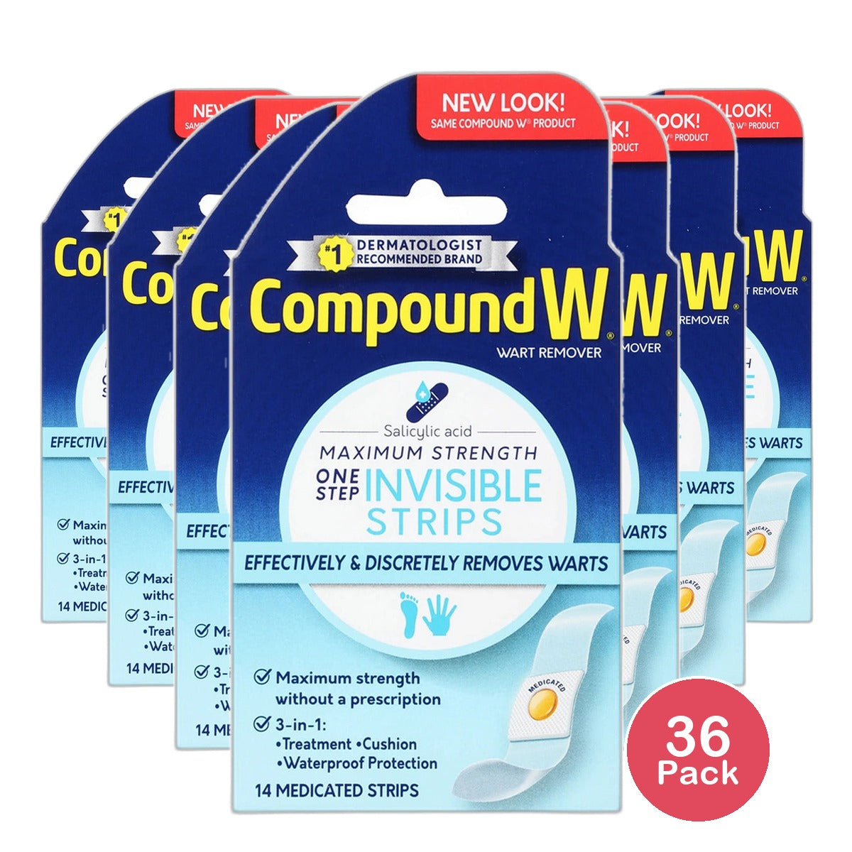 Compound W Maximum Strength One Step Invisible Wart Remover Strips 0.64oz (Pack of 36)