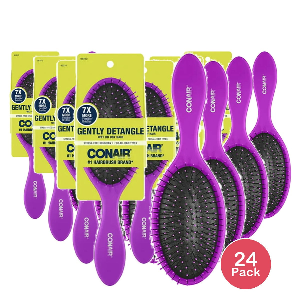 Conair Gentle Detangling Cushion Hairbrush for Wet or Dry Hair Colors Vary 4.59Oz (Pack of 24)